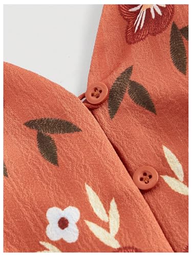 Image of Floerns Women's Floral Embroidery Tiered Cami Dress Ruffle Hem Summer Short Dress Rust Brown X-Small