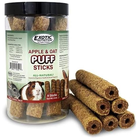 Apple & Oat Puff Sticks (6 oz.) - Healthy Natural High Fiber Chew Treat Made with Oat Hay - Rabbits, Guinea Pigs, Hamsters, Chinchillas, Degus, Prairie Dogs, Squirrels, Skunks, Opossums, Small Pets Cover