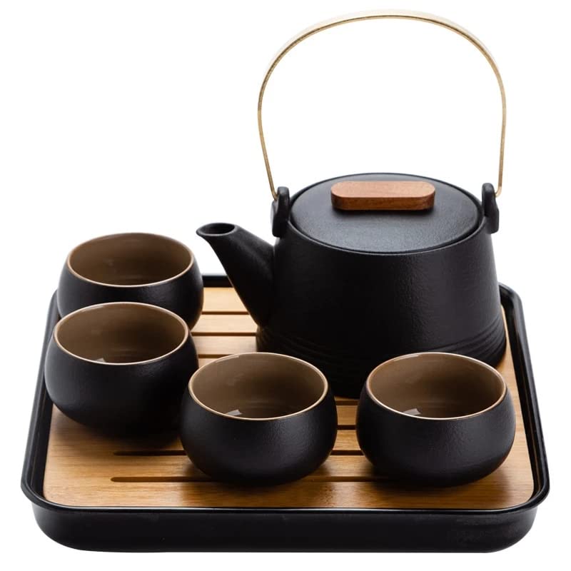 Japoński styl czarny ceramiczny uchwyt czajniczek zestaw do herbaty jeden garnek cztery filiżanki z torbą kungfu domowy zestaw do herbaty biuro podróż herbata prezenty