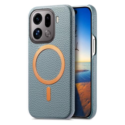 Étui Oppo Find X9 Pro en cuir premium bleu clair avec protection arrière rigide