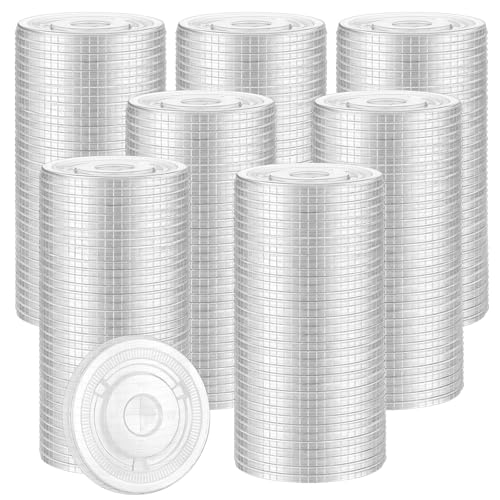 500 Pcs Clear Flat Cup Lids PET Plastic Lids Disposable Transparent Cup Lid with Straw Slot Fits for 12, 16, 20 and 24 oz Cups for Iced Coffee Milkshake Ice Cream Office