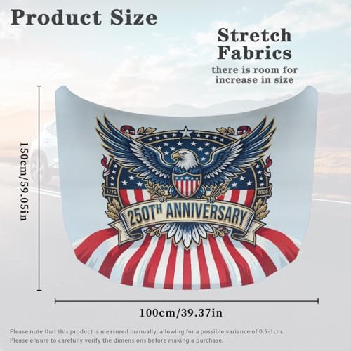 Image of Eagle American Flag Emblem 250th Anniversary Pattern Car Hood Cover 59.05 inch x 39.37 inch Auto Flag Hood Cover for Trucks SUV Van, Polyester Car Bonnet Banner with Stretchable Band