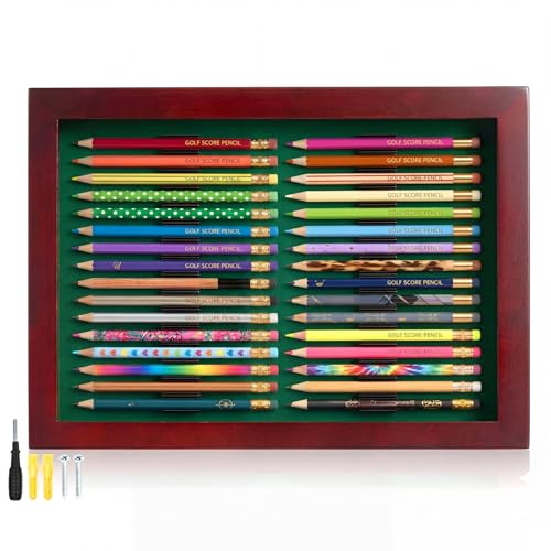 BrightRow Golf Pencil Display Case Holds 32 Round or Hexagonal Golf Pencils Display Frame Wall Mount for Home Office Decor and Collectibles Pencil Not Include(3D Print)