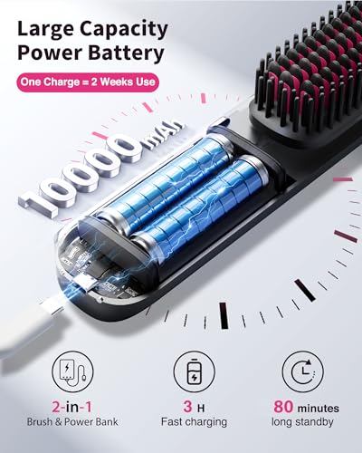 Image of Bopcal Cordless Hair Straightener Brush for Travel, Upgraded Mini Portable Hair Straightening Brush for Women & Men, 300M Anti-Frizz Negative lons Straightening Comb, lonic Care & Fast Heating