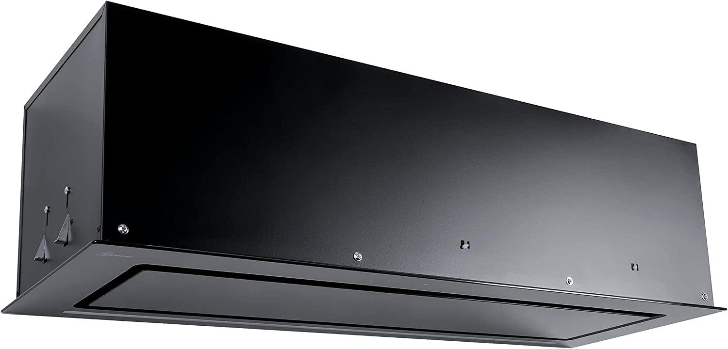 GURARI Hotte de Plafond 217 BL 90 Pr - Hotte de Cuisine Encastrable 90 cm, Noir, Verre Noir, 1000m³/h, Bandes LED, Circulation d'Air, Télécommande