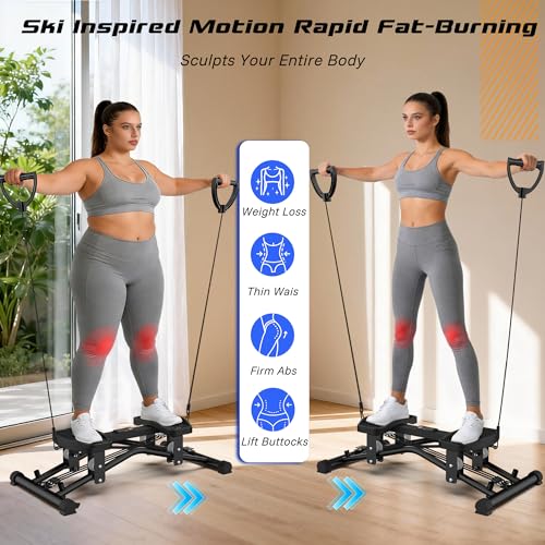 Image of Ski Balancing Machine with Resistance Bands, Slide Steppers Full Body Cardio Workout Equipment, Twister Balance Board Equipped with LCD Monitor, 330LBS Capacity