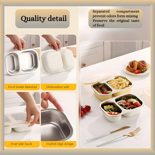 Image of Motka Premium 800 ml 2-Compartment Bento Lunch Box | Stainless Steel Slim Compact Tiffin | Leak-Proof Food Container| BPA & Odour-Free| Dishwasher Safe | Ideal for Office, Travel & School (Yellow)