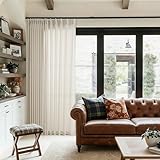 Extra Wide Pleated 96 Inch Long Linen Curtains 100 Inches Wide for Living Room Light Filtering Semi Sheer Pinch Pleat Greyish Beige Curtains for Ceiling Patio Glass Sliding Door 96 Inch Length 8FT