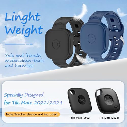 2-Pack Case for Tile Life360 Mate (2024),Soft Waterproof Silicone Bracelet for Tile Life360 Mate GPS Tracker,Adjustable Strap, for Kids/Child/Teen (Black + Dark Blue) - 1