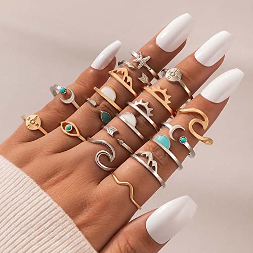 Harry And Henry Boho Stacking Rings For Teens Girls Aesthetic Rings Set Crystal Knuckle Rings For Women Retro Turquoise Gem Finger Ring Cute Stackable Rings Set Gift For Teen Girls thumb #1
