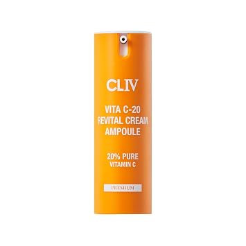 CLIV Vita C-20 Revital Cream Ampoule Korean Skincare Moisturizer with 20% Pure Vitamin C, Vitamin E & Hyaluronic Acid Nourishing Facial Serum 0.5 fl oz 15ml