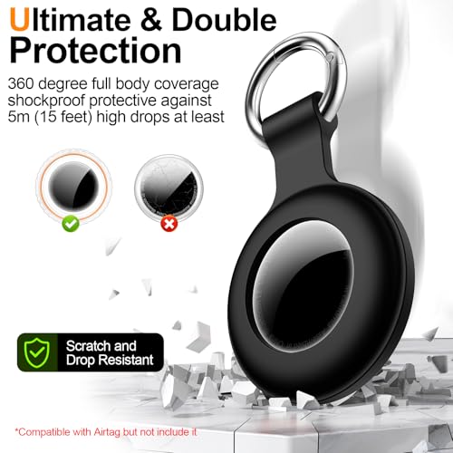 Image of 1|2|4Pack for Apple AirTag Holder,for Air Tag 2nd &1st Genaretion,Waterproof GPS Tracker Air Tag Keychain with Cover Anti-Scratch Silicone for Air-Tag Case for Pets,Kids,Bags,Luggages-Black
