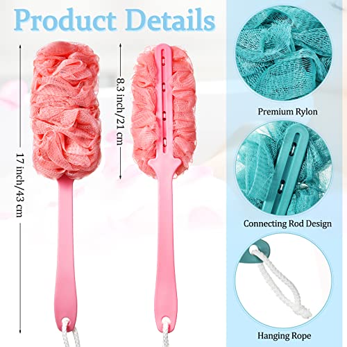 9 Pieces Back Scrubber For Shower Loofah On A Stick Loofahs Bulk Bath Shower Sponge 17 Inch Long Handled Loofah Body Scrubber Shower Pouf Brush For Body, Nylon Mesh Bath Sponge For Men Women Elderly #TOP1