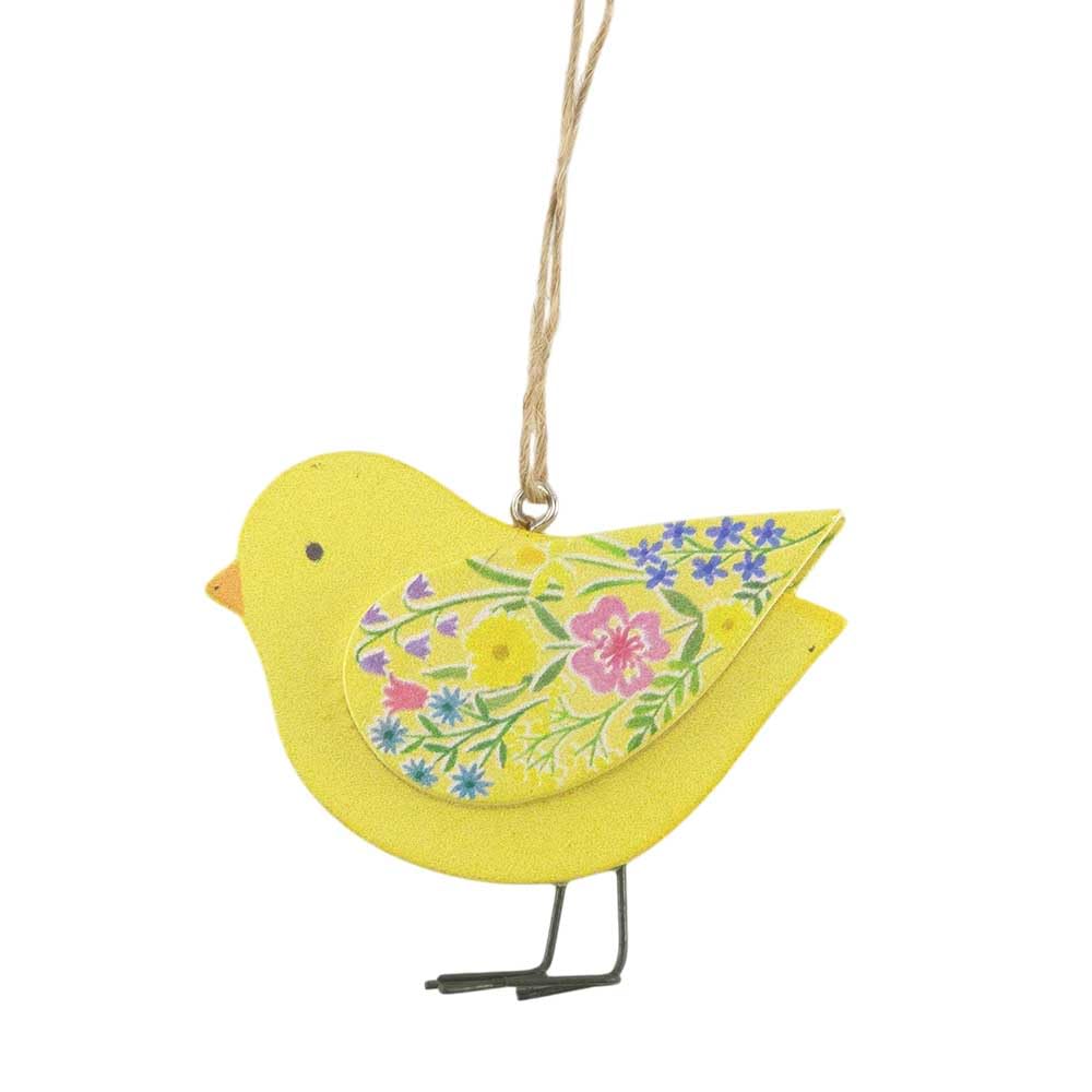 Crafty Capers Yellow Floral Chick | Hanging Easter Wooden Decoration 7Cm Wide | Gisela Graham