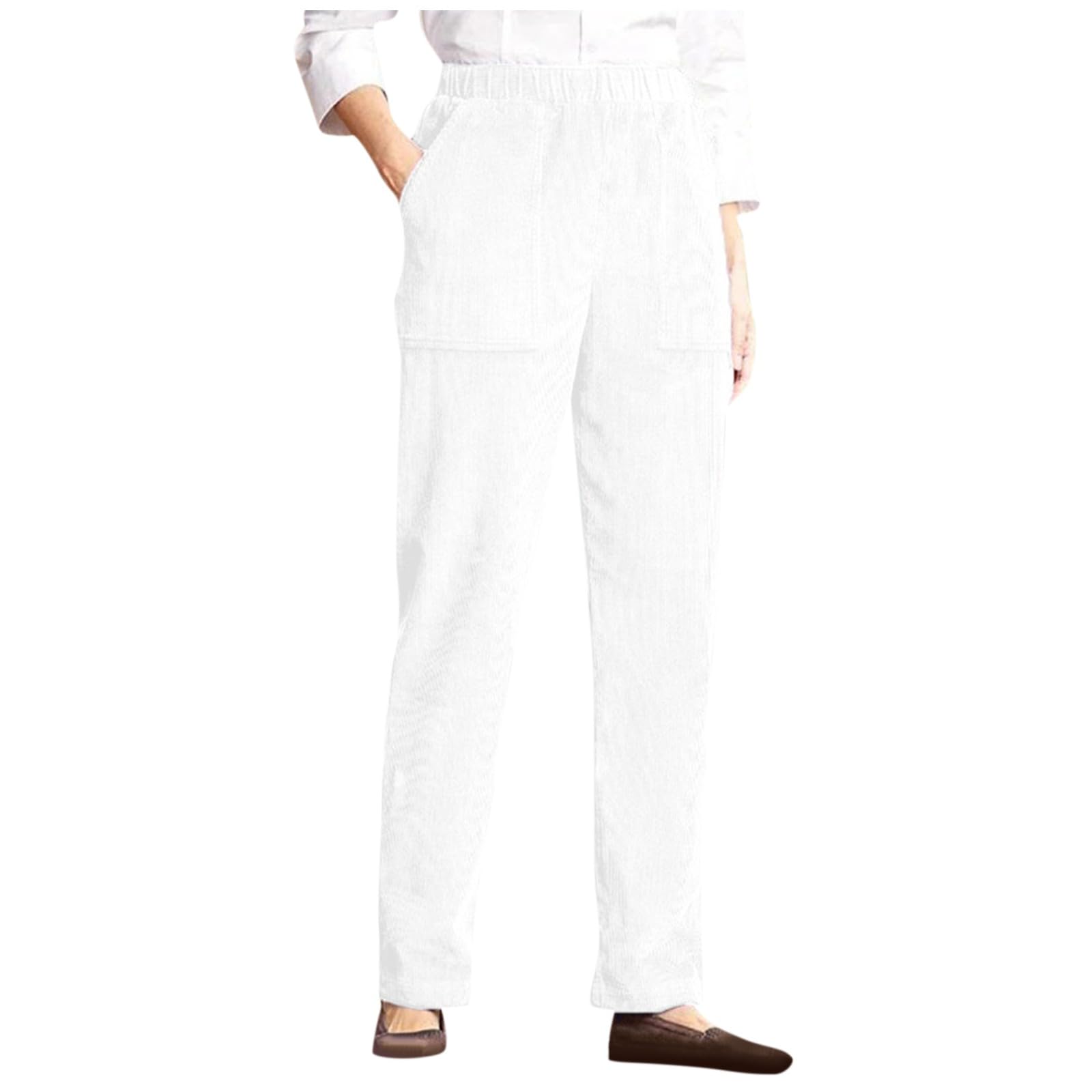 Straight Leg Corduroy Pants Women Tall Soft Comfy Pull On Work Pants Business Casual Elastic Waist Cord Teacher