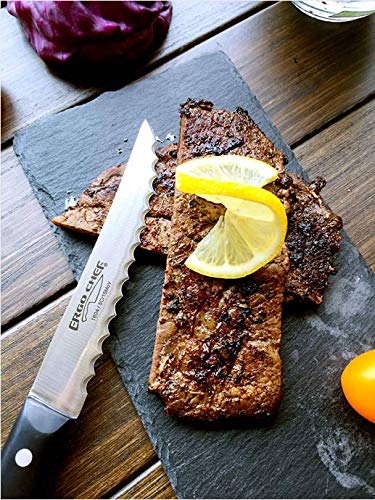 Ergo Chef Steak Knives – Set of 4- Pro Series II High Carbon Stainless Steel (5” Serrated-Edge Blade, Black Handle) - Thumbnail 4