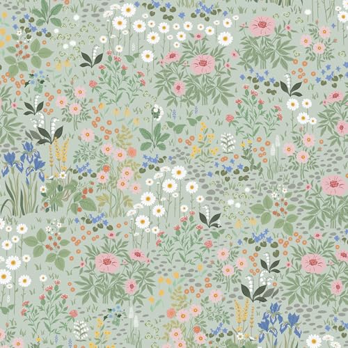 Timeet Self Adhesive Wallpaper Floral Grey Green 44x300cm Peel and Stick Wallpaper Flower Leaf Sticky Back Vinyl Warp Contact Paper for Living Room Bedroom Wall Shelf Cabinet