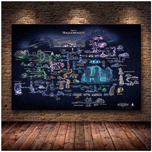 Hollow Knight Map The Game Poster Decoration Painting of the on HD Canvas canvas Of Hallownest poster wall art canvas-60X90cm No Frame Cover