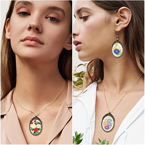 Image of ZOCONE 3 Packs Embroidery Necklace Kit, Embroidery Pendant Kits Mini Cross Stitch Kit with Hoop, Necklace, Pendant, Beads, Stamped Pattern Cloth, Instructions, etc., Embroidery Kits for Adults