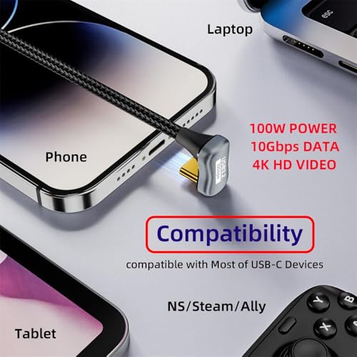 Image of WISTAR USB C to C Cable USB 3.2 Type C 10Gbps 100W Male to Female U Shape Angled Extension Data Cable