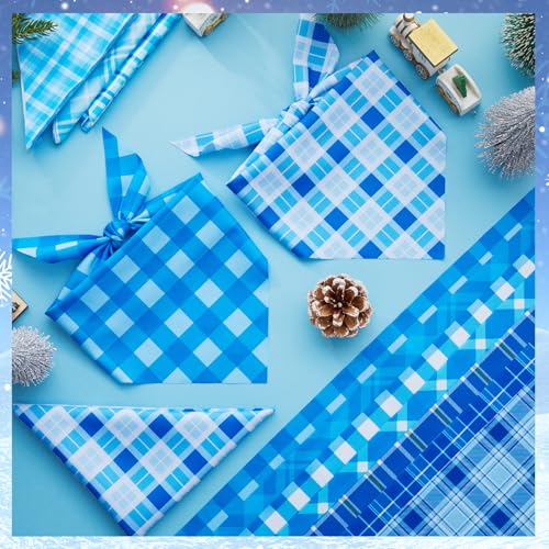 Image of Abbylike 50 Pcs Plaid Dog Bandanas Bulk Blue Checkered Bandanas for Dogs Triangle Kerchief Bibs Scarf Set for Pet Holiday Costume Photo Props Accessories Pet Shops (19.7 x 13.8 x 13.8 Inch)