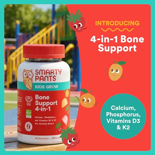 SmartyPants Kids Bone Support 4-in-1 Gummies with Calcium, Vitamin D3, K2 & Phosphorus for Growing Bones, Strawberry Mango, 60 Count (30 Day Supply) - image 2