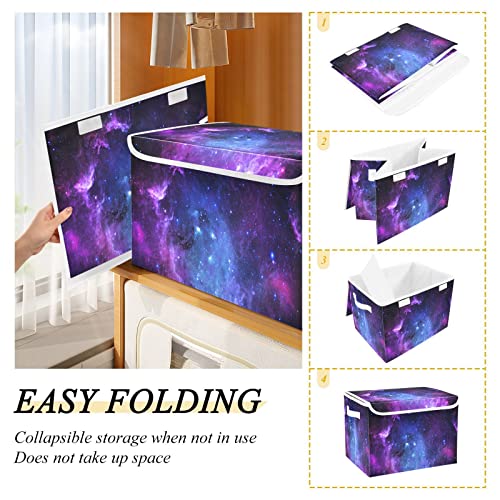 Image of Large Storage Bins with Linen Collapsible Foldable Storage Cubes Fabric Closet Organizer Containers box with Flip-Top Lid for Home Bedroom Office 16.5 x 12.6 x 11.8in (Universe Galaxy Nebula Space)