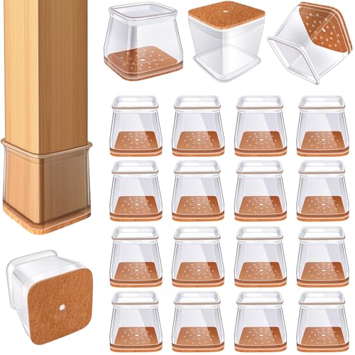 VIUME 椅子脚カバー 正方形 椅子あしキャップ シリコン クリアー 騒音 きず防止 レフィル付きフェルトシート 角脚用 16個セット (透明-L)