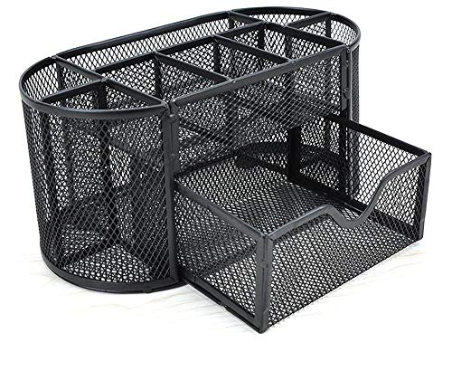 ADDCART Metal Mesh Desk Organizer with 8 compartments 1 Drawer Desktop Supplies Pen Stand Desk Organizer