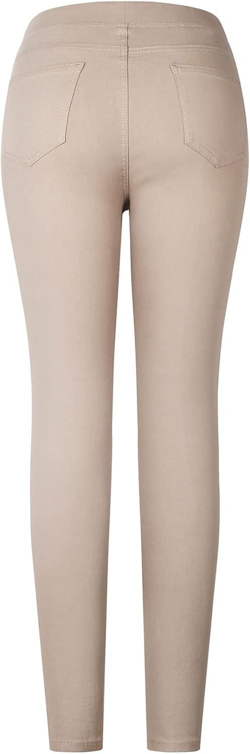 Women's Super Stretch Flexible Fit 5 Pocket Ripped Skinny Pants w/Elastic Waist Band & Draw String - Image 2