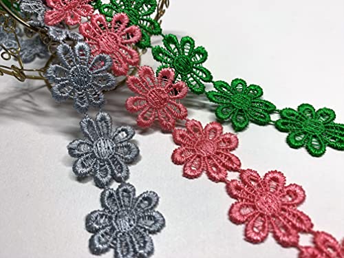 お花のレース 3M 幅2.5cm レース リボン ケミカルレース モチーフ ハンドメイド リメイク 布 生地 ハギレ (mix-s)