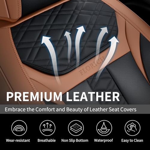 Image of FLORICH Seat Covers, Front Seat Covers 2 PCs, Automotive Seat Cover for Cars, Luxury Leather Universal Seat Cover Accessories Fit for Most Cars SUV Truck Sedans(Brown)