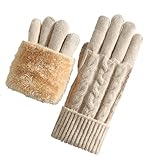 Generisch 2026 Thermische doppellagige Touchscreen Strickhandschuhe mit Fleecefutter für Outdoor Winteraktivitäten (Beige, One Size)