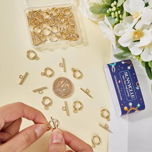 SUNNYCLUE 1 Box 30 Sets Real 18K Gold Plated Clasps Toggle Clasps Bulk T-Bar and O-Ring Links OT End Stainless Steel Toggle Clasp for jewellery Making Clasps Connectors DIY Crafts Necklace Bracelet - Image 3