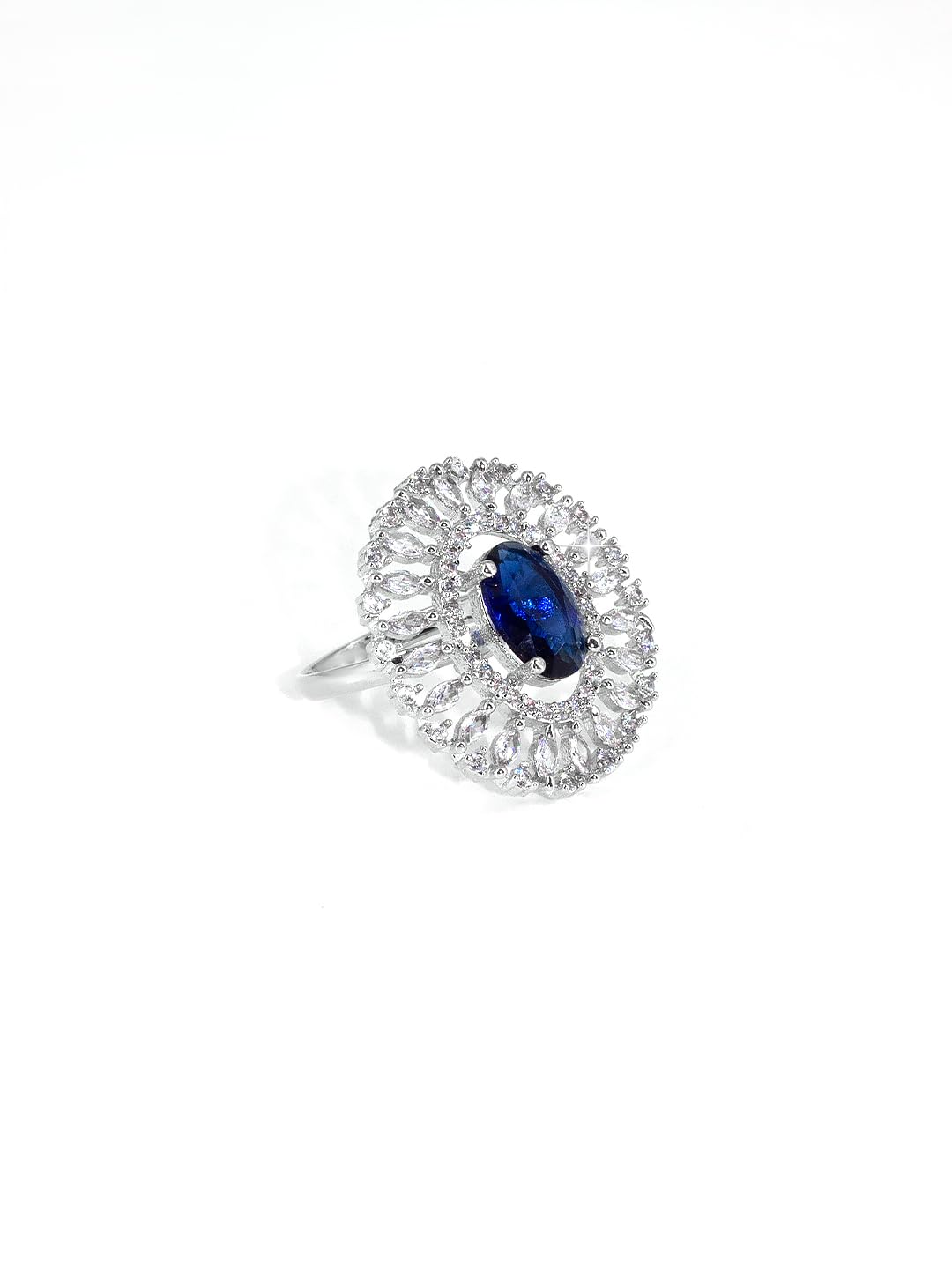 Rhodium Plated Blue American Diamond Adjustable Finger Ring For Women | Blue Oval Shaped AD Studded Ring For Women & Girls (B0DFHF8M4L) Amazon Price History, Amazon Price Tracker