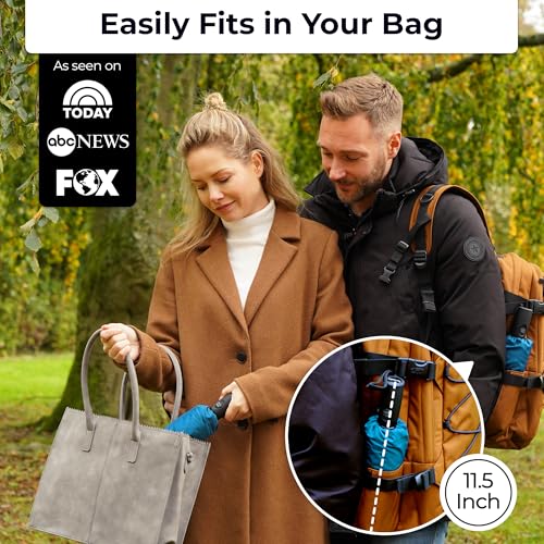 Image of TUMELLA Strongest Windproof Travel Umbrella (Compact, 100MPH Wind-Tested), Light, Portable, One-Handed Use, Automatic Folding Rain Umbrella, Durable, Premium Grip, Fits Car & Backpack