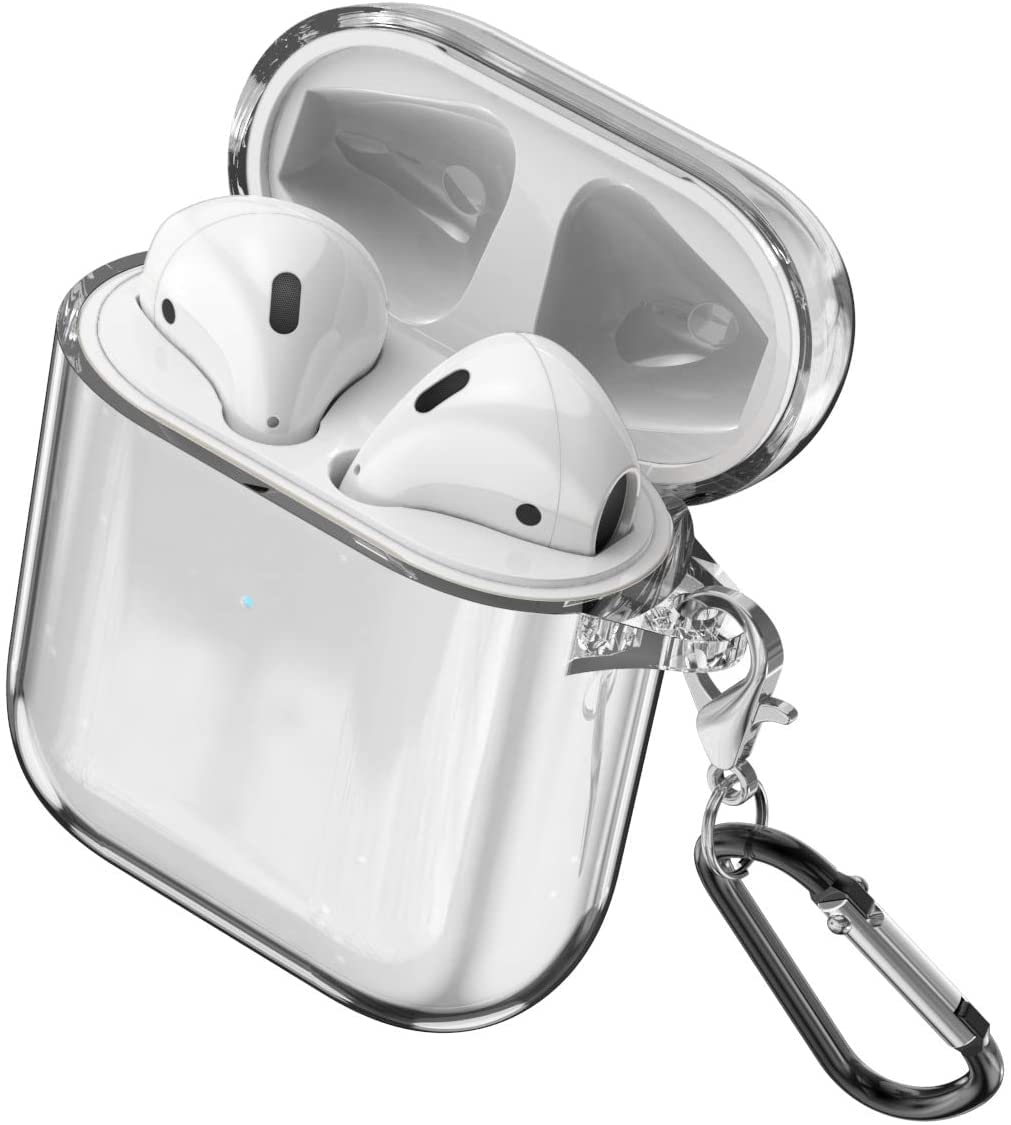 Sounce Compatible with AirPods Case, Clear Shockproof AirPods TPU Protective Cover with Keychain [Front LED Visible & Supports Wireless Charging] Accessories for AirPods 2 & 1 Case – Transparent