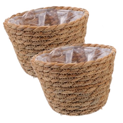 CLISPEED 2 Pièces Panier Tissé Paille pour Plantes et Fleurs Corbeille Décorative avec Base Stable Panier Jonc de Mer Authentique pour Intérieur et Jardin