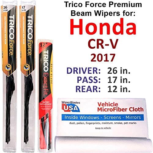 Amazon Com Premium Beam Wipers For 2017 Honda Cr V Set W Rear Trico Force Beam Blades Wipers Set Bundled With Microfiber Interior Car Cloth Automotive