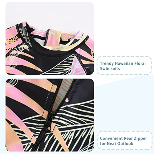 Image of Girls One Piece Swimsuits Long Sleeve Rash Guard for Kids Girls Hawaiian Swim Shirts UPF 50+ Sun Protection
