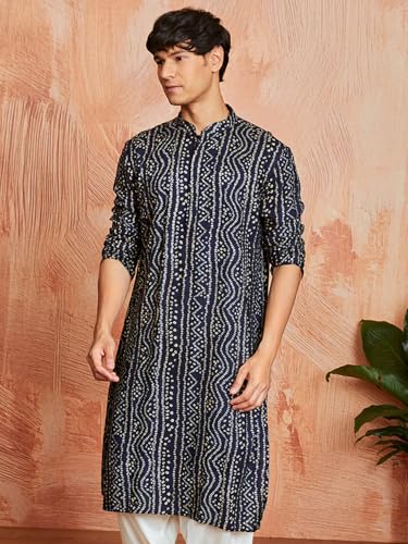 Image of VASTRAMAY Men's Cotton Bandhani Printed Kurta - Stylish Ethnic Wear for Festive & Occasions