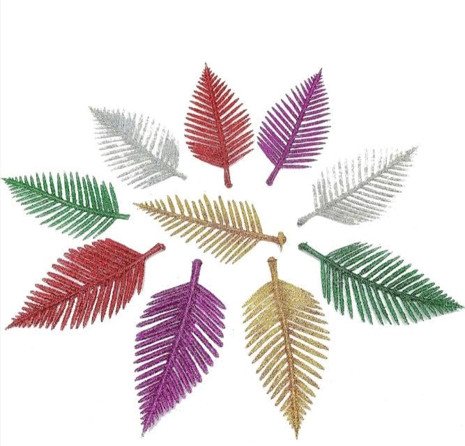 Glitter Designer Decorative Leaves with Stem 10cm for DIY Crafts Wedding Decoration Baby Shower Birthday Party Home Décor Pack of 15 Multicolor-image-44