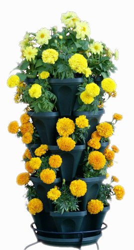 Mr. Stacky 1305-Hg 5-Tier Stackable Strawberry, Herb, Flower, & Vegetable Planter - Vertical Gardening Indoor / Outdoor Stacking Garden Pots Hunter Green, 22.5 Quarts #TOP1