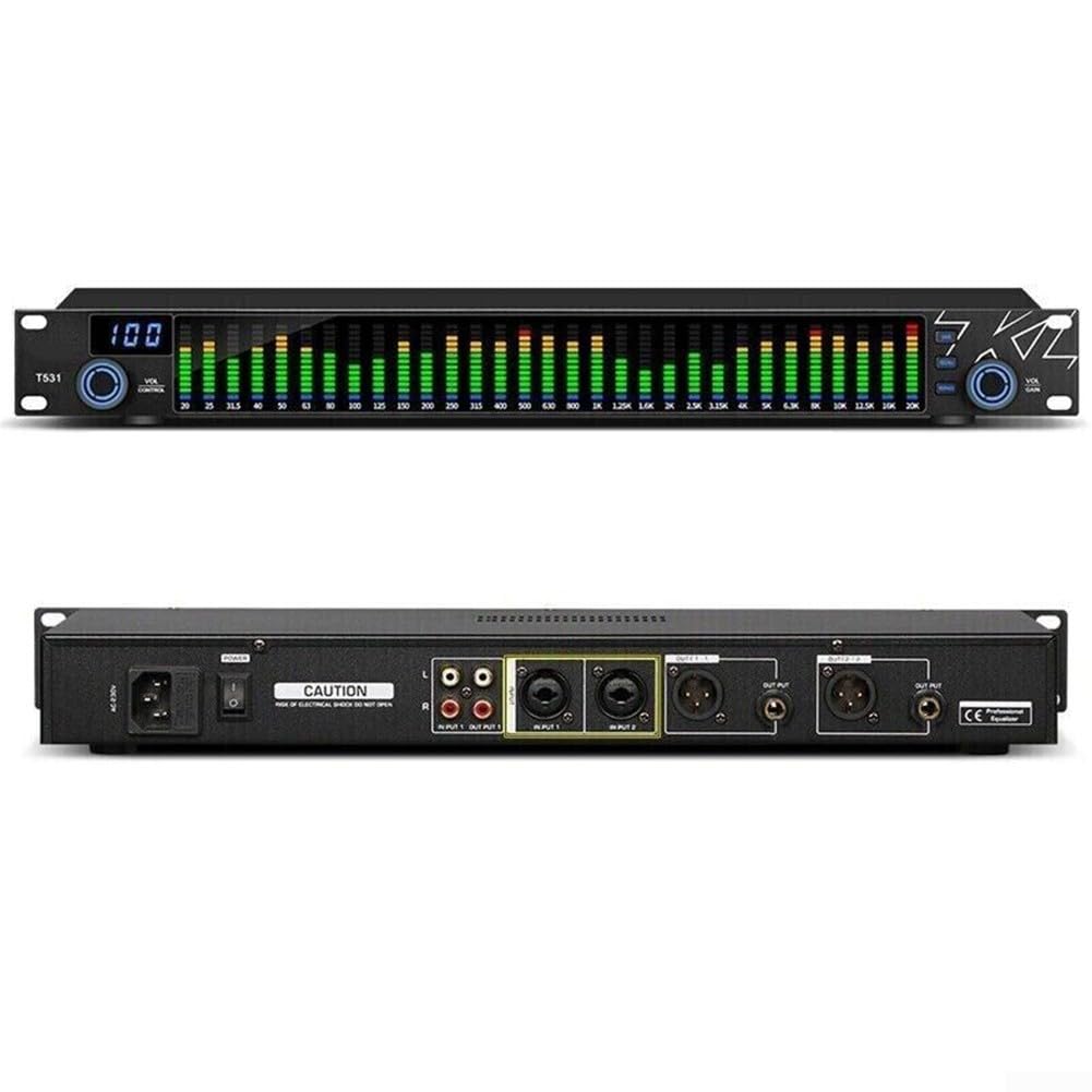 Digital Equalizer for Home Stereo Audio System, Professional 31 Band Dual Channel Graphic Equalizer Music, Noise Reduction & Spectrum Analyzer Display