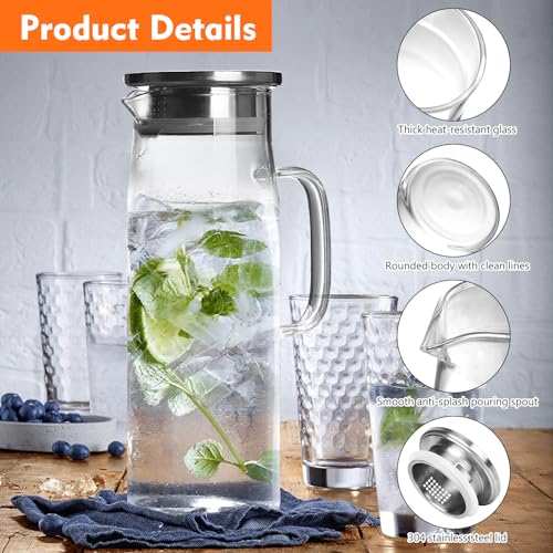 2PCS 1,5L Caraffa in Vetro Borosilicato Con Coperchio, Brocca d'Acqua Con Spazzola per Tè Ghiacciato, Acqua Calda Fredda, Succo, Caffè - immagine 5