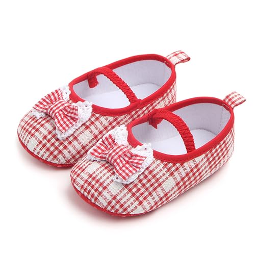 Baby Girl Slipper Bow Decoration Red Grid First Walkers Elastic Band Princess Fashion Novelty Crib Shoes 12-18 Months3
