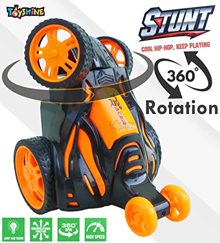 Image of Toyshine Music and Lights Vibe Car Remote Control Car RC Stunt Vehicle 360Rotating Rolling Radio Control Electric Race Car Boys Toys Kids Gifts Light - Orange