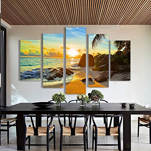 YUGUO 5 Canvas Prints Modern Home Wall Art Decor Frame Modular Canvas Oil Pictures Hd Print PaintingPanel Ocean Sunset Beach Seascape Poster