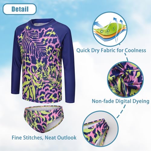 Image of Girls 3 Piece Swimsuits Set Long Sleeve Rash Guard Tankini Bathing Suits for Girls Beach Swimwear Set 3-16 Years