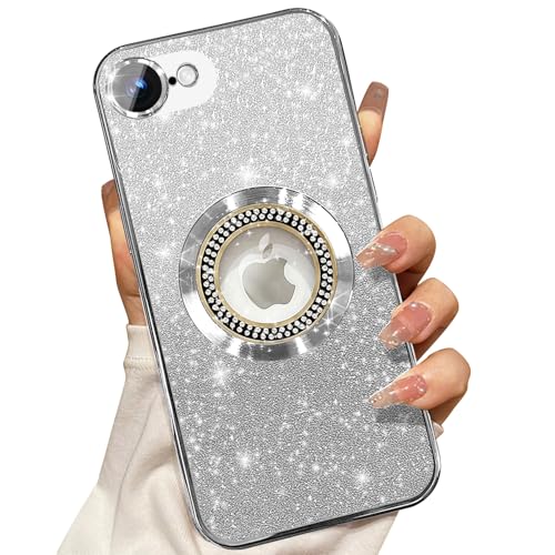 Image of Misscase for iPhone 16e Magnetic Glitter Case Compatible with MagSafe,Full Protection Slim Shockproof Anti-Scratch Case with Camera Lens Protector Logo View Dust-Proof Cover for Women Silver